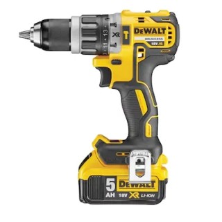 Trapano avvitatore DEWALT DCD796P2-QW lato sinistro con impugnatura e mandrino 13 mm