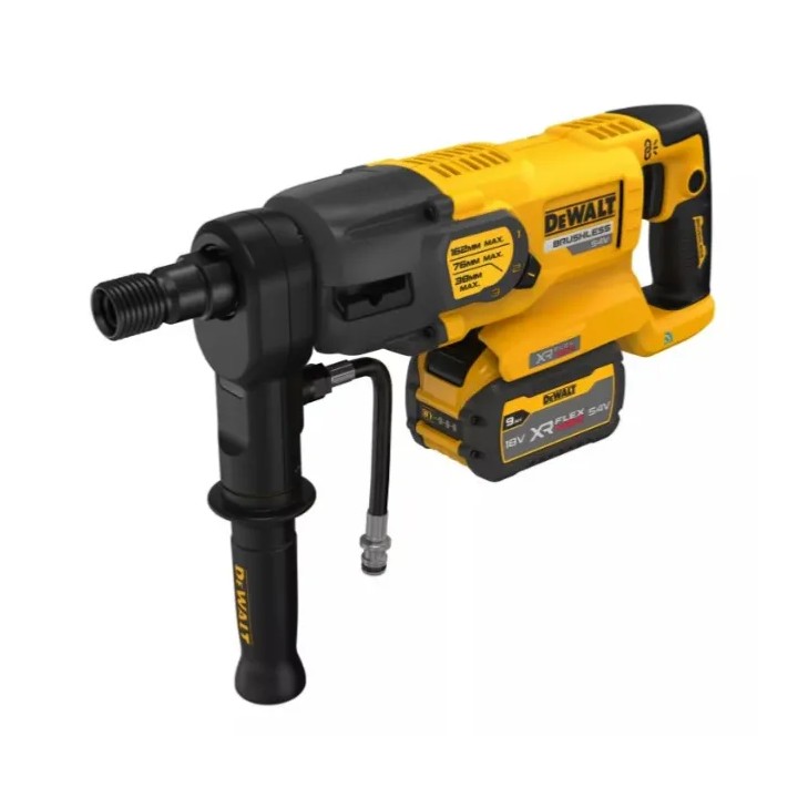 Carotatrice a batteria 54 V DEWALT vista laterale con attacco acqua