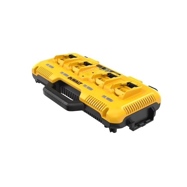 Détail des emplacements batteries et voyants du chargeur DEWALT DCB104