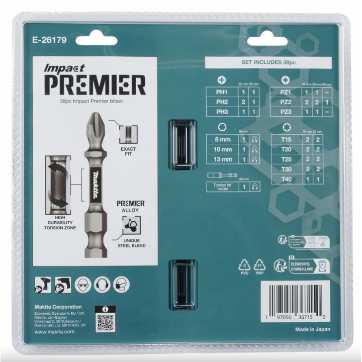 Inserts Makita Box Impact Premier C & E-Form 38 pièces