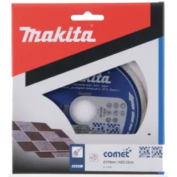Disque diamanté Makita Comet 115 mm, pour une utilisation à sec ou humide, à lame continue.