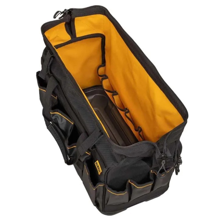 Borsa DEWALT vista laterale con materiali e cuciture in evidenza