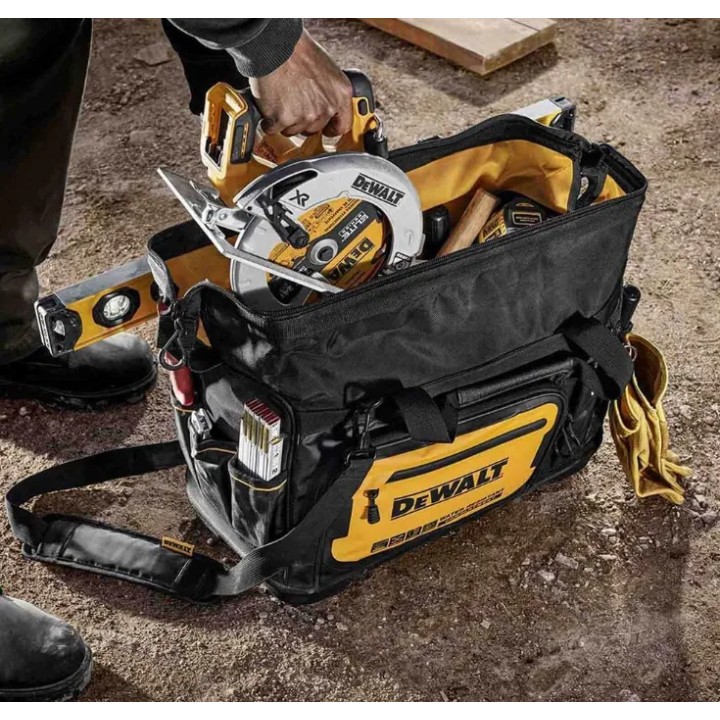 Borsa porta attrezzi DWST60104-1 aperta con spazio interno evidenziato