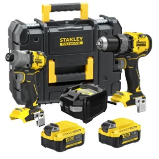 Perceuse-visseuse sans fil Stanley 18 V + visseuse à percussion (kit avec coffret) - 2 batteries 4 Ah