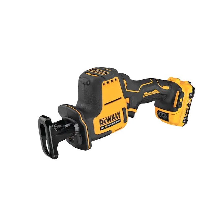 Vista frontale della DEWALT DCS312D2-QW con impugnatura e LED visibili