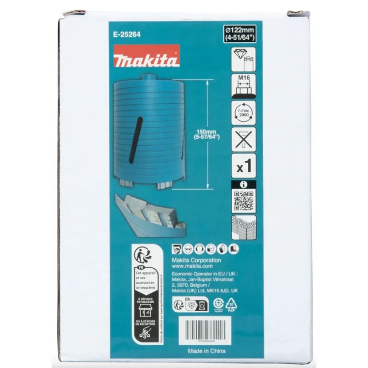 Corona diamantata MAKITA E-25264 intero Ø122x150 mm su fondo neutro