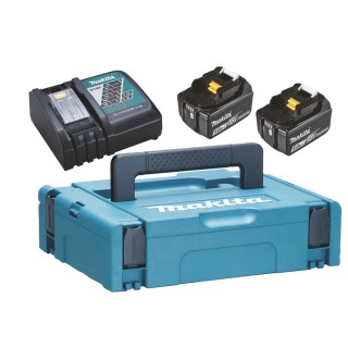 Chargeur rapide Makita 18V LXT® et deux batteries 5,0 Ah dans un coffret Makpac