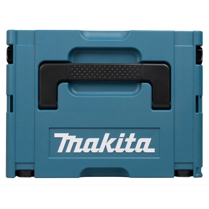 Valigetta Makpac chiusa con marchio Makita contenente caricabatterie e batterie