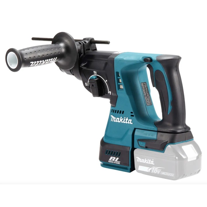 Makita DHR242ZJ vista laterale con interruttore e selettore funzioni