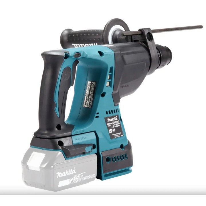 Makita DHR242ZJ vista posteriore con attacco batteria