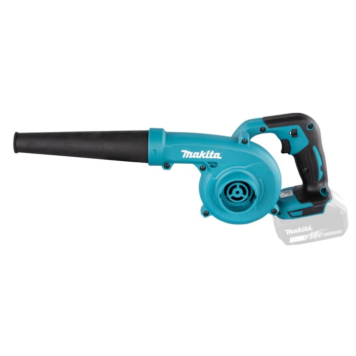 MAKITA DUB185Z soffiatore vista laterale mostra impugnatura soft-grip
