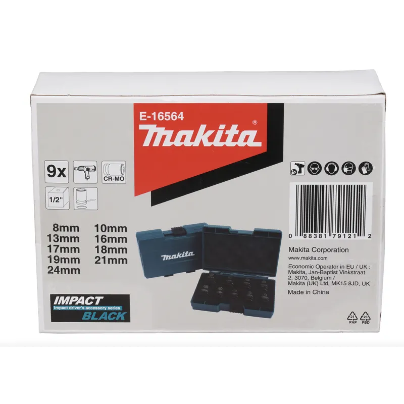 Makita Set Chiavi A Bussola Impact Black Con Attacco 1/2" Quadro.