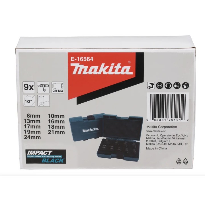 Coffret de douilles Makita Impact Black avec entraînement carré de 1/2 po.