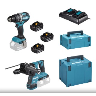Kit combiné Makita LXT® : Perceuse à percussion + Perforateur + 3 batteries 5,0 Ah + Chargeur rapide 45 min