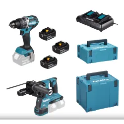 Makita Combo Kit LXT ® Trapano A Percussione +  Tassellatore + 3 Batterie 5,0 Ah  + Caricabatterie Rapido 45'