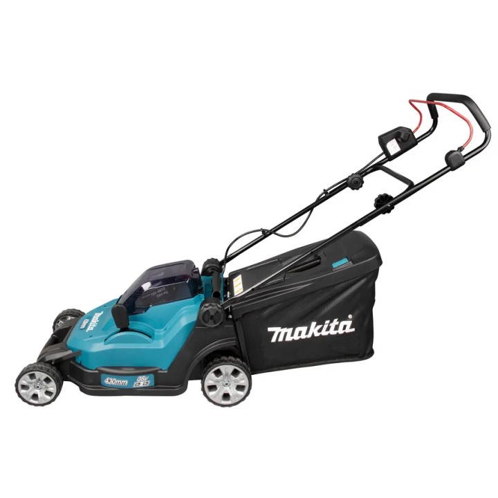 Rasaerba MAKITA DLM432PT2 vista laterale con cesto raccolta