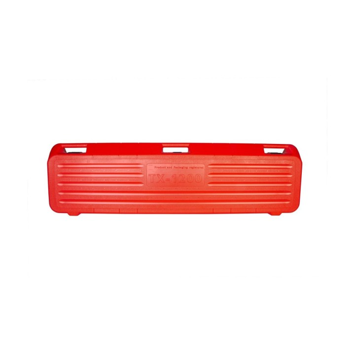 Vue latérale du coupe-carreaux avec poignée et roulettes pour transport