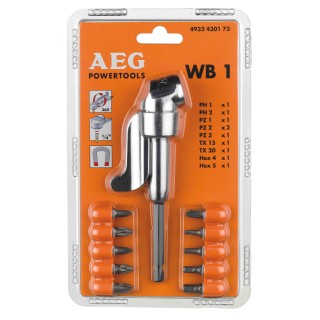 Tournevis coudé AEG WB1 avec 10 embouts, vue latérale