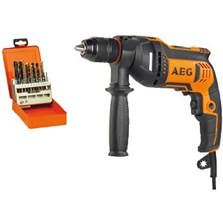 Perceuse à percussion AEG SBE750REKIT1 750 W avec mandrin métal 13 mm et poignée Softgrip