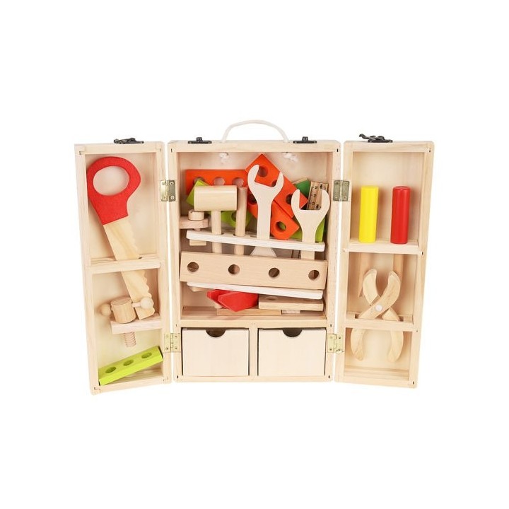 Set gioco scatola con set di attrezzi in legno per bambini