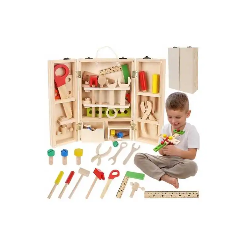 Set gioco scatola con set di attrezzi in legno per bambini
