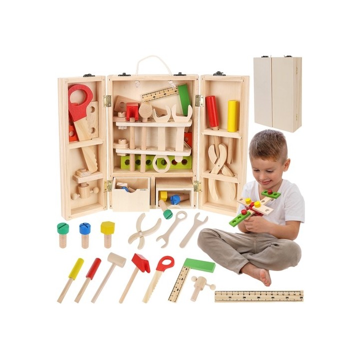 Set gioco scatola con set di attrezzi in legno per bambini