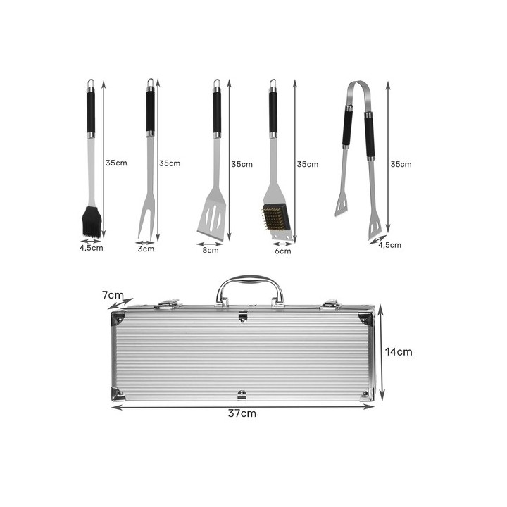 Utensili da barbecue - set di 5 accessori + valigetta