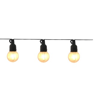 10 LAMPADINE G50 CON FILAMENTO LED BIANCO CALDO, 5 M, PROLUNG. , C/TRASF IP44