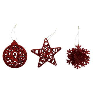 ADDOBBO 3D GLITTER ROSSO 10-12CM, MOD. ASS.