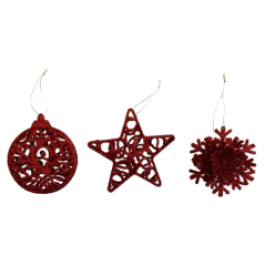 SET ADDOBBO 3D GLITTER ROSSO 10-12CM, MOD. ASS.