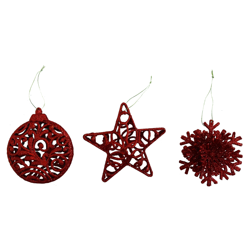ADDOBBO 3D GLITTER ROSSO 10-12CM, MOD. ASS.