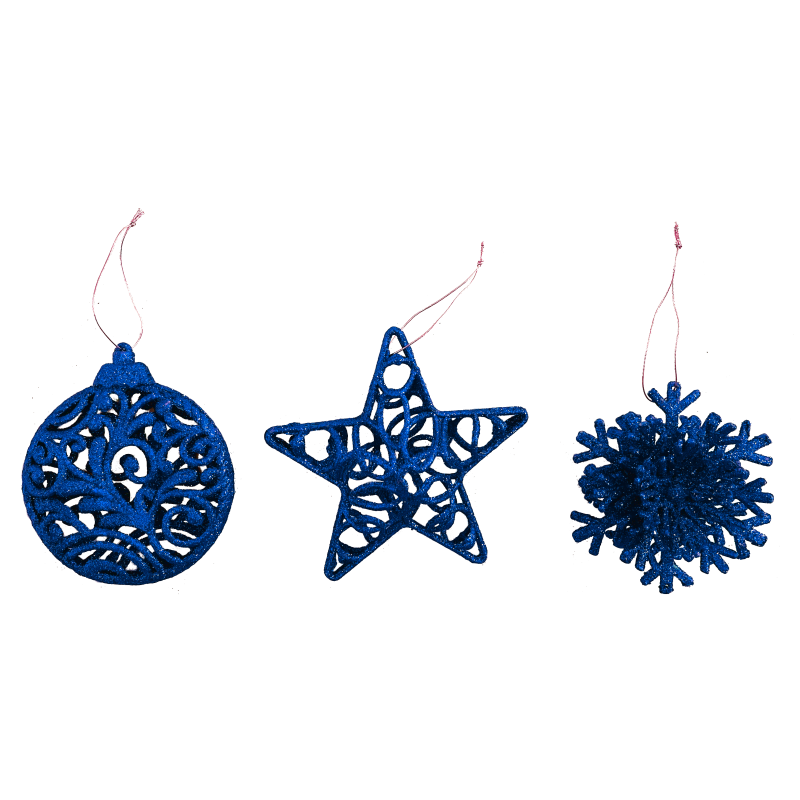SET ADDOBBO 3D GLITTER BLU 10-12CM, MOD. ASS.
