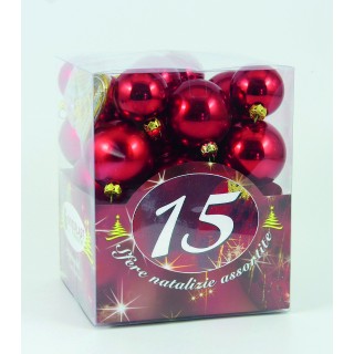 15 SFERE PLASTICA DIAM. ASS. ROSSE IN SCAT. ACETATO (6X40MM., 5X50MM., 4X60MM.)