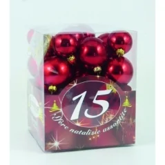 15 SFERE PLASTICA DIAM. ASS. ROSSE IN SCAT. ACETATO (6X40MM., 5X50MM., 4X60MM.)