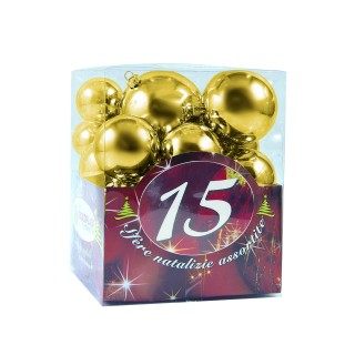 15 SFERE PLASTICA DIAM. ASS. ORO IN SCAT. ACETATO (6X40MM., 5X50MM., 4X60MM.)