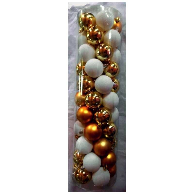 SET 55 SFERE PLASTICA D.50, ORO/BIANCO,MET. MAT. GLITTER