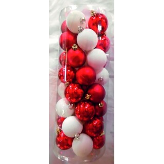 CIL. 40 SFERE PLASTICA D.60 BIANCO/ROSSO,MET. MAT. GLITTER