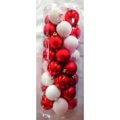 CIL. 40 SFERE PLASTICA D.60 BIANCO/ROSSO,MET. MAT. GLITTER