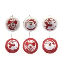 SET 12 SFERE NATALE "CRYSTAL CHIC" BIANCO/ROSSA 8 CM CON DECORO PATCH IN STOFFA, MOD. ASS.