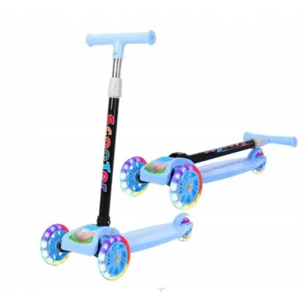 Trottinette pliable à trois roues, bleue
