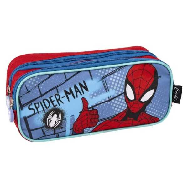 Spiderman - trousse à crayons avec 2 compartiments, bleu