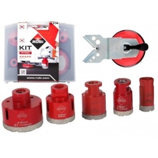 Kit RUBI DRYGRES 50936 cinq forets diamantés Ø 28 35 43 50 68 mm avec guide MULTIDRILL et étui