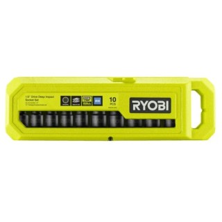 Jeu de 10 douilles RYOBI en coffret plastique compatible LINK, vue de face
