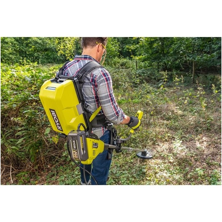 Dettaglio display di carica e adattatore integrato dello zaino porta-batterie 36V