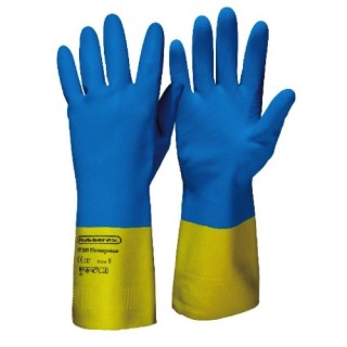 Gant bicolore Rubberex HP300 néoprène/latex jaune-bleu, doublure floquée et paume texturée