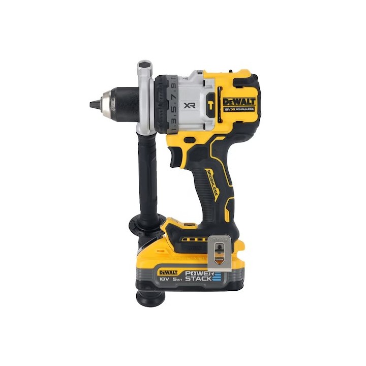 DEWALT DCD1007H2T-QW vista laterale con impugnatura morbida