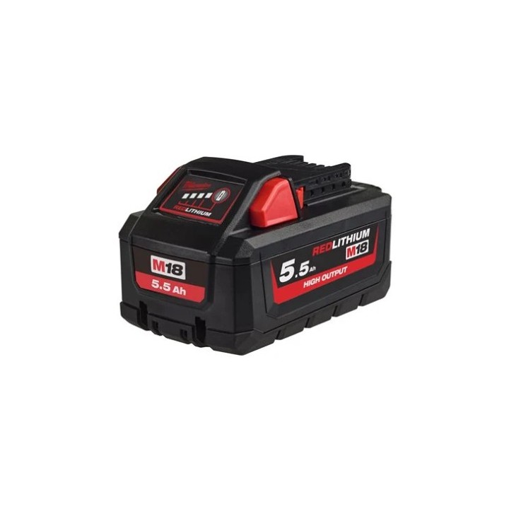 Batteria Milwaukee M18 High Output 5,5 Ah vista laterale con attacco utensile