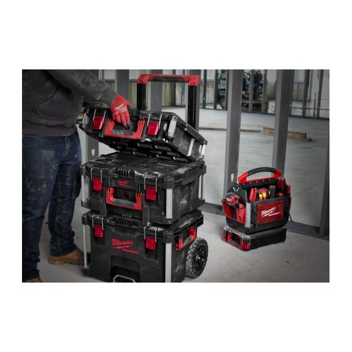 Vista laterale della cassetta PACKOUT™ con manico superiore rinforzato (versione grande)
