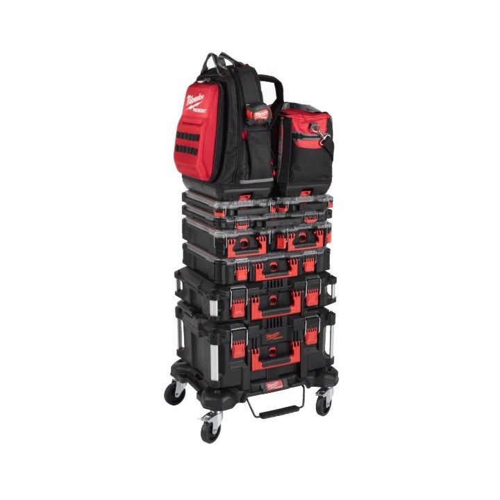 Milwaukee PACKOUT trolley piatto dettaglio meccanismo di blocco ruote