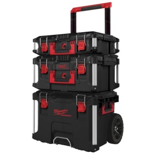 Cassette portautensili PACKOUT™ Milwaukee vista frontale con chiusure metalliche